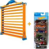 Фото Комплект Hot Wheels Игровой гараж с дорожками для хранения машинок HWCC9 + Подарочный набор автомобилей в ассортименте 1806
